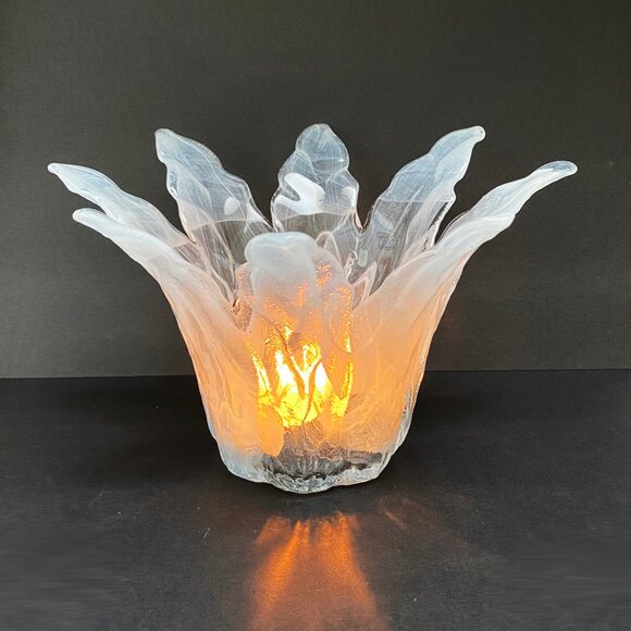 Stunning White, Light Blue and Clear Murano Art Glass Candle Holder - Home Decor - Picture 4 of 10